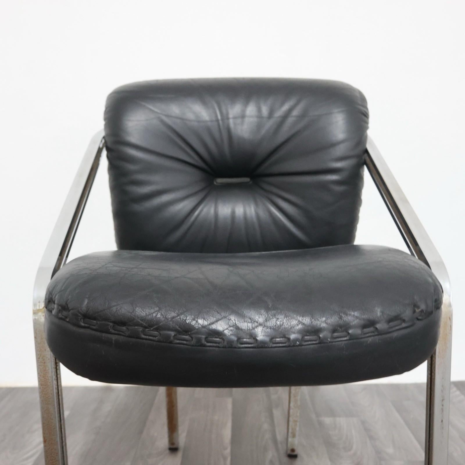 Mobil Girgi Set Da Pranzo 4 Poltroncine In Acciaio E Pelle Design Anni '70 en vente 6