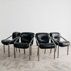 Mobil Girgi Dining Set 4 Armchairs In Steel And Leather Design 1970s