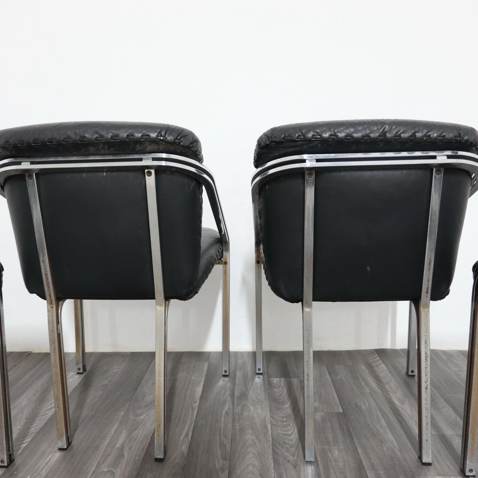 Mobil Girgi Set Da Pranzo 4 Poltroncine In Acciaio E Pelle Design Anni '70 en vente 1