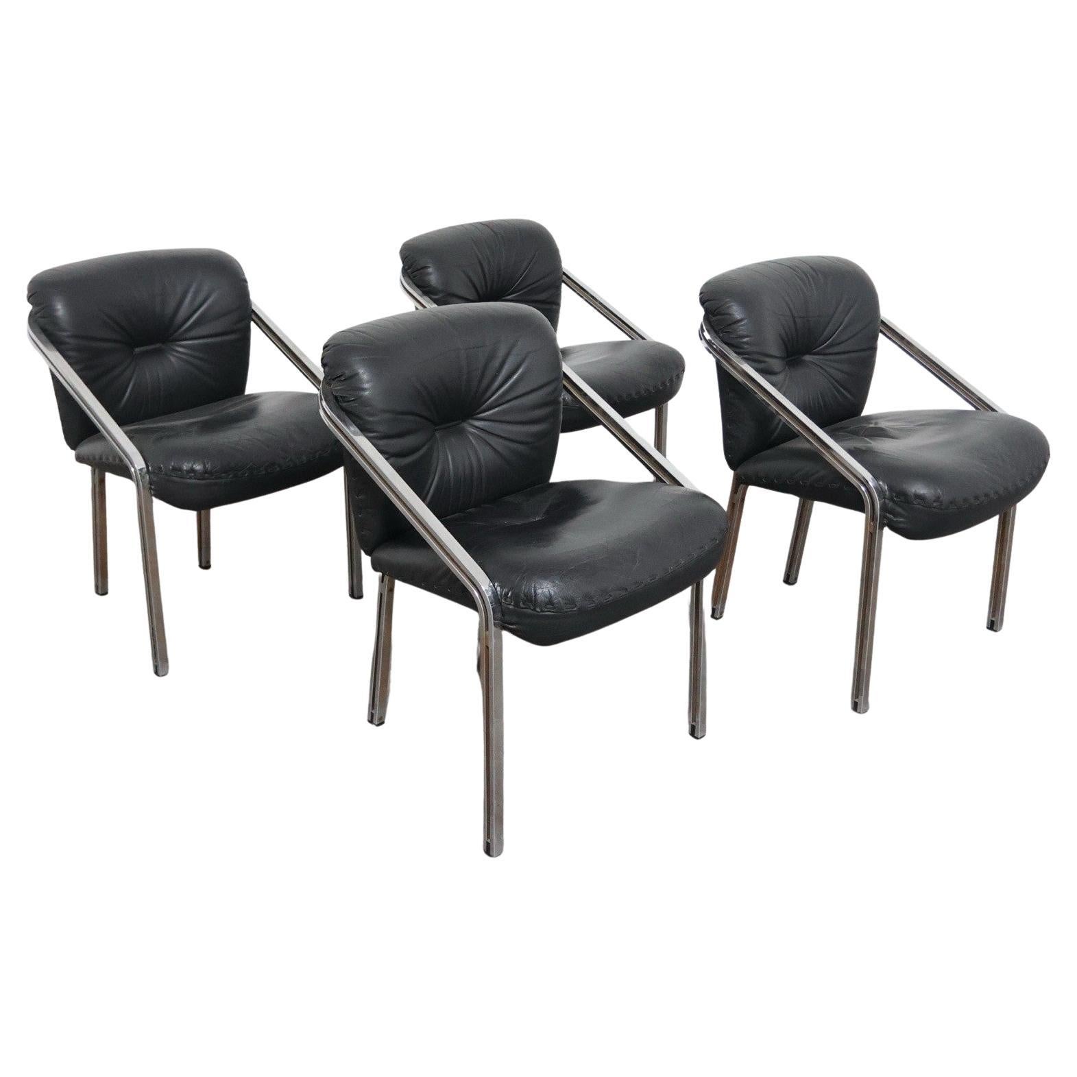 Mobil Girgi Set Da Pranzo 4 Poltroncine In Acciaio E Pelle Design Anni 
70 en vente