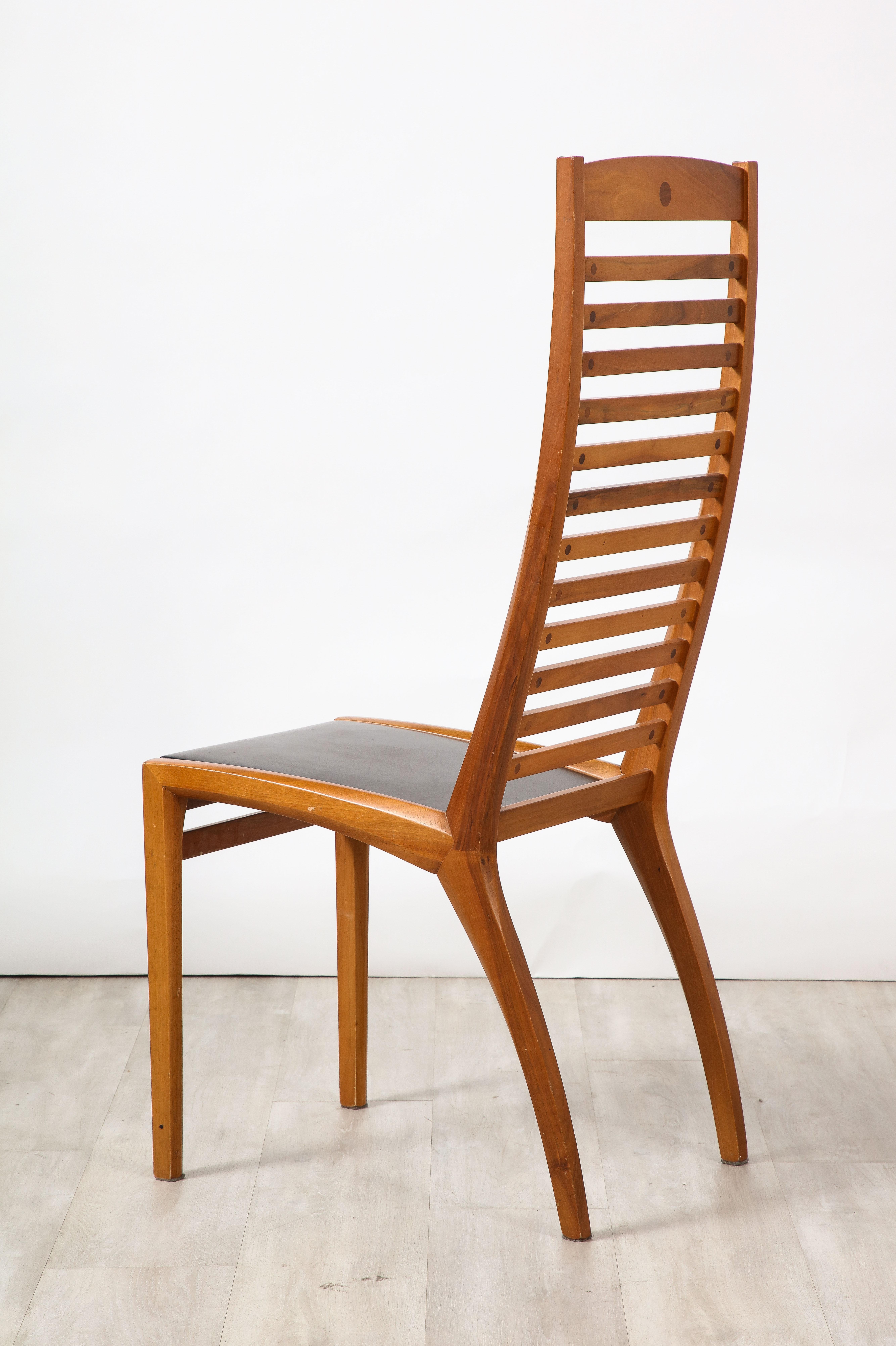Mobil Girgi Set of Four Ladder Back and Leather Dining Chairs, Italy, circa 1970 For Sale 8