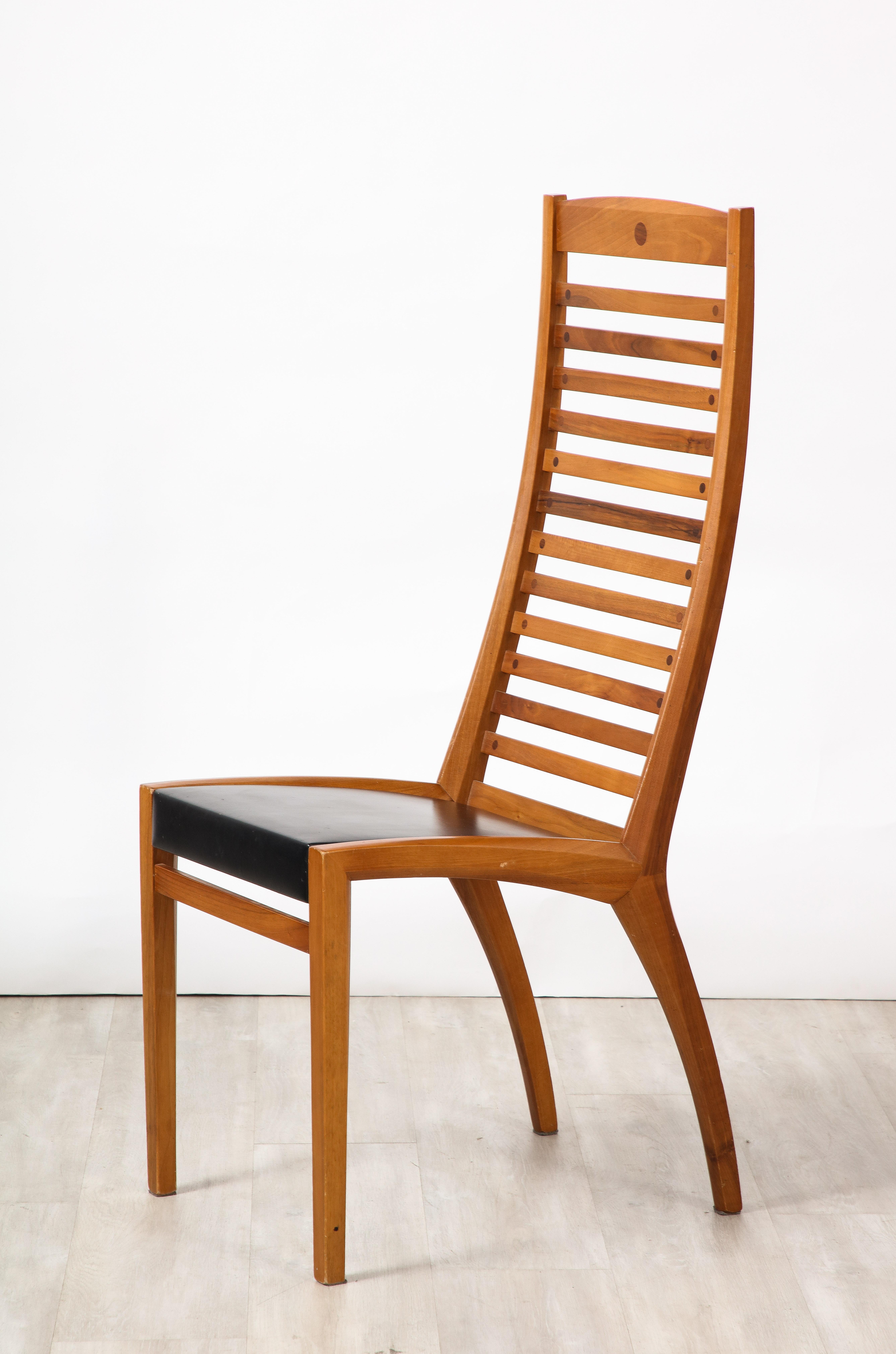 Mobil Girgi Set of Four Ladder Back and Leather Dining Chairs, Italy, circa 1970 For Sale 10