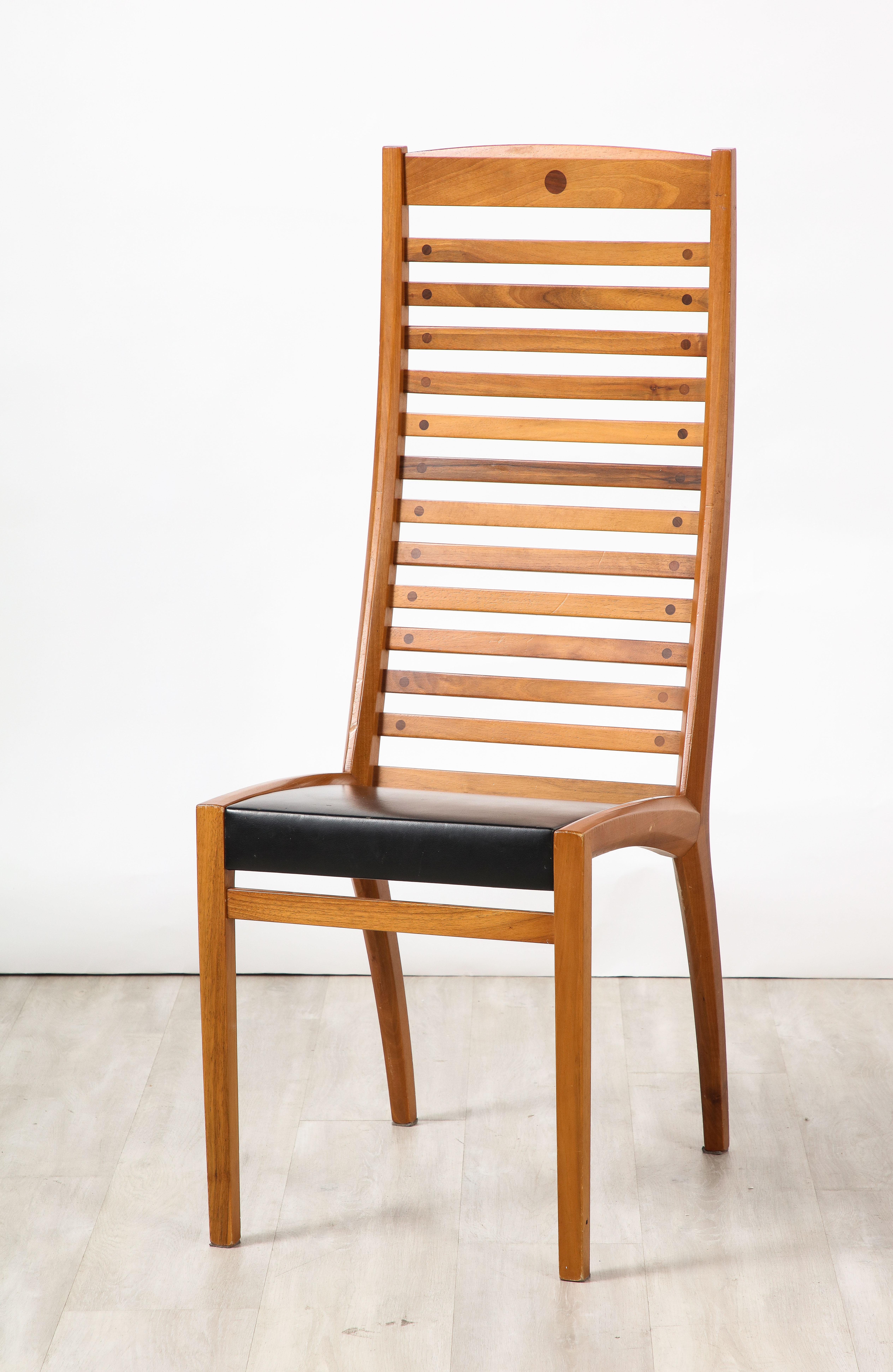 Mobil Girgi Set of Four Ladder Back and Leather Dining Chairs, Italy, circa 1970 For Sale 11
