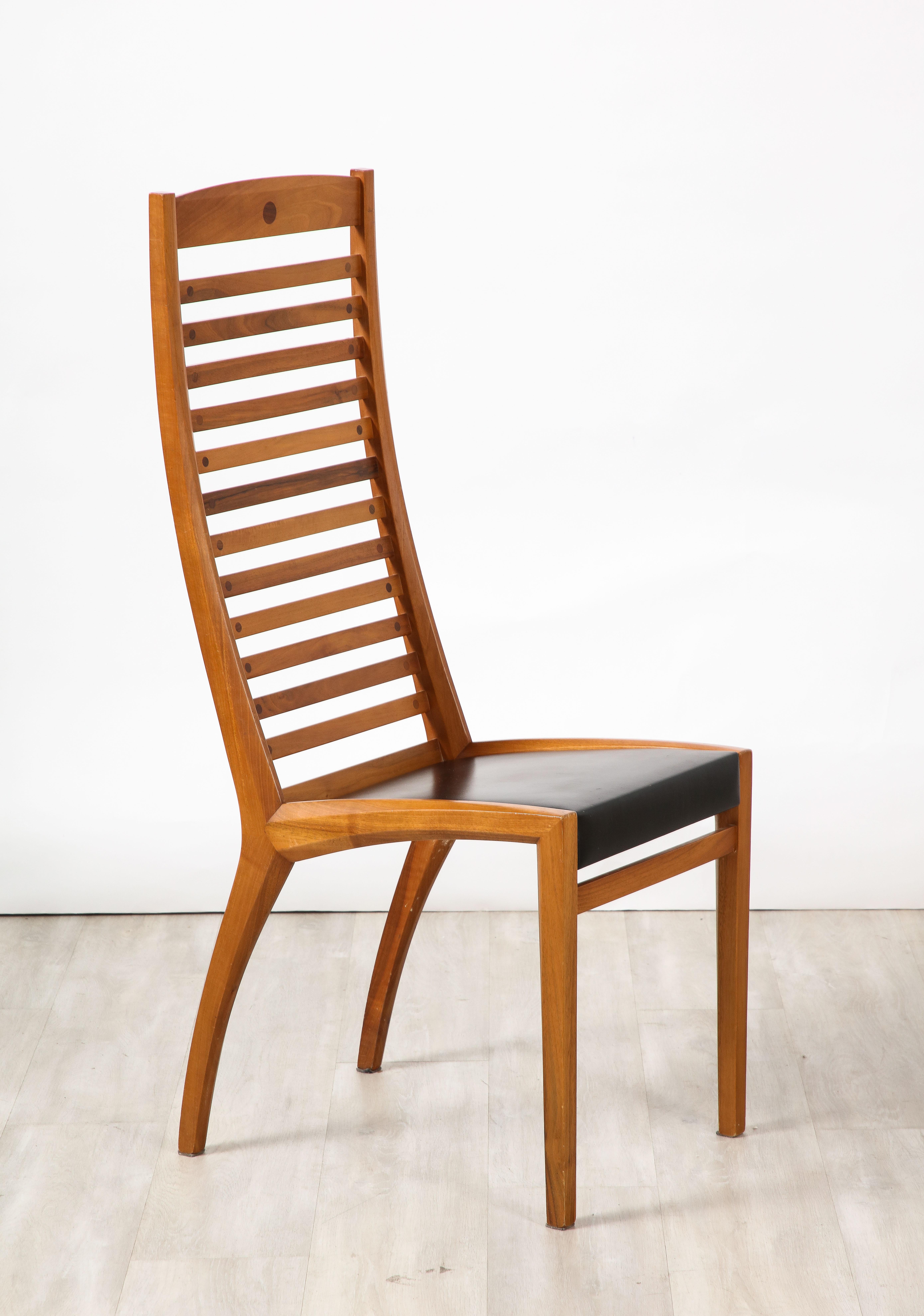 Mobil Girgi Set of Four Ladder Back and Leather Dining Chairs, Italy, circa 1970 For Sale 13