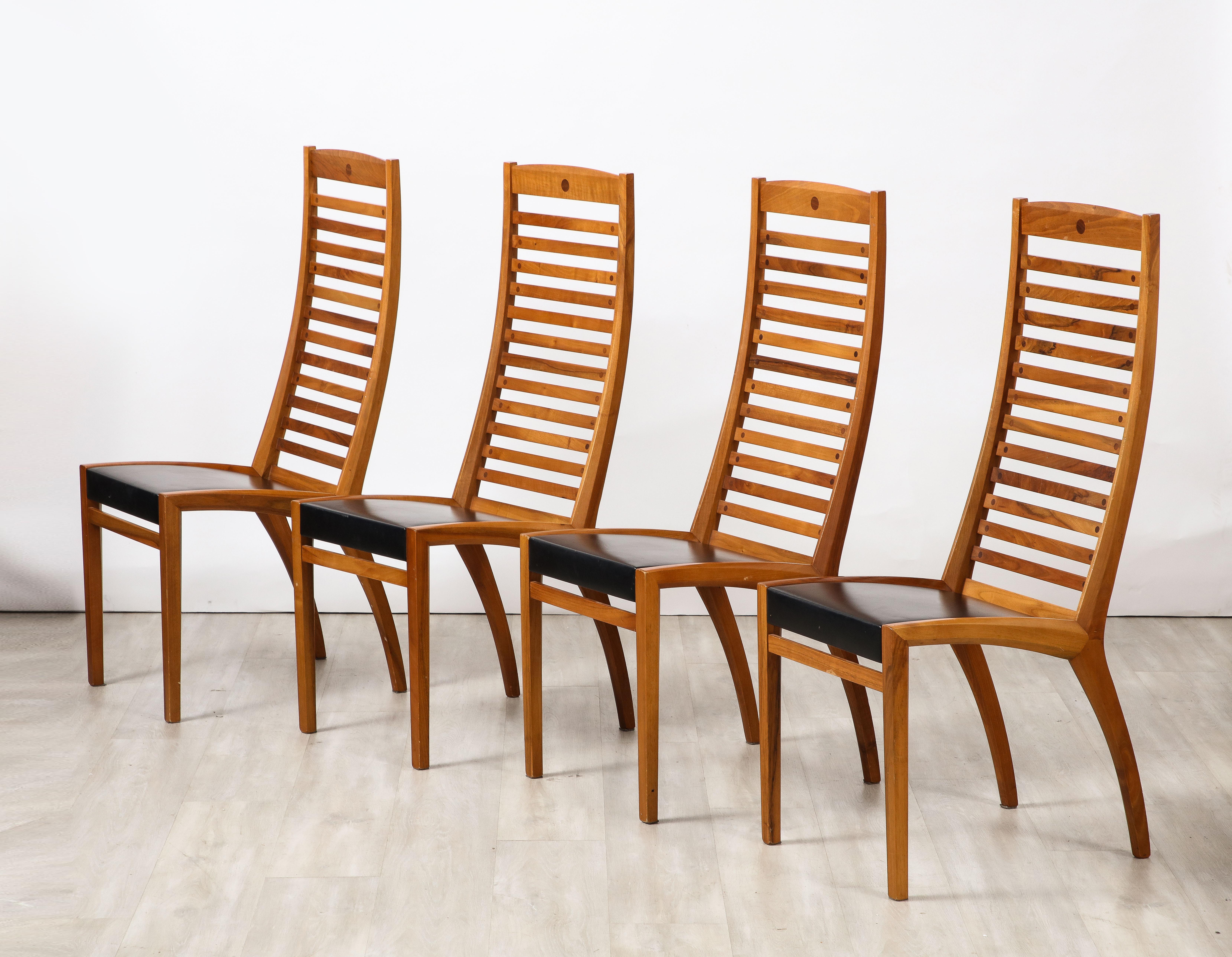 Italian Mobil Girgi Set of Four Ladder Back and Leather Dining Chairs, Italy, circa 1970 For Sale