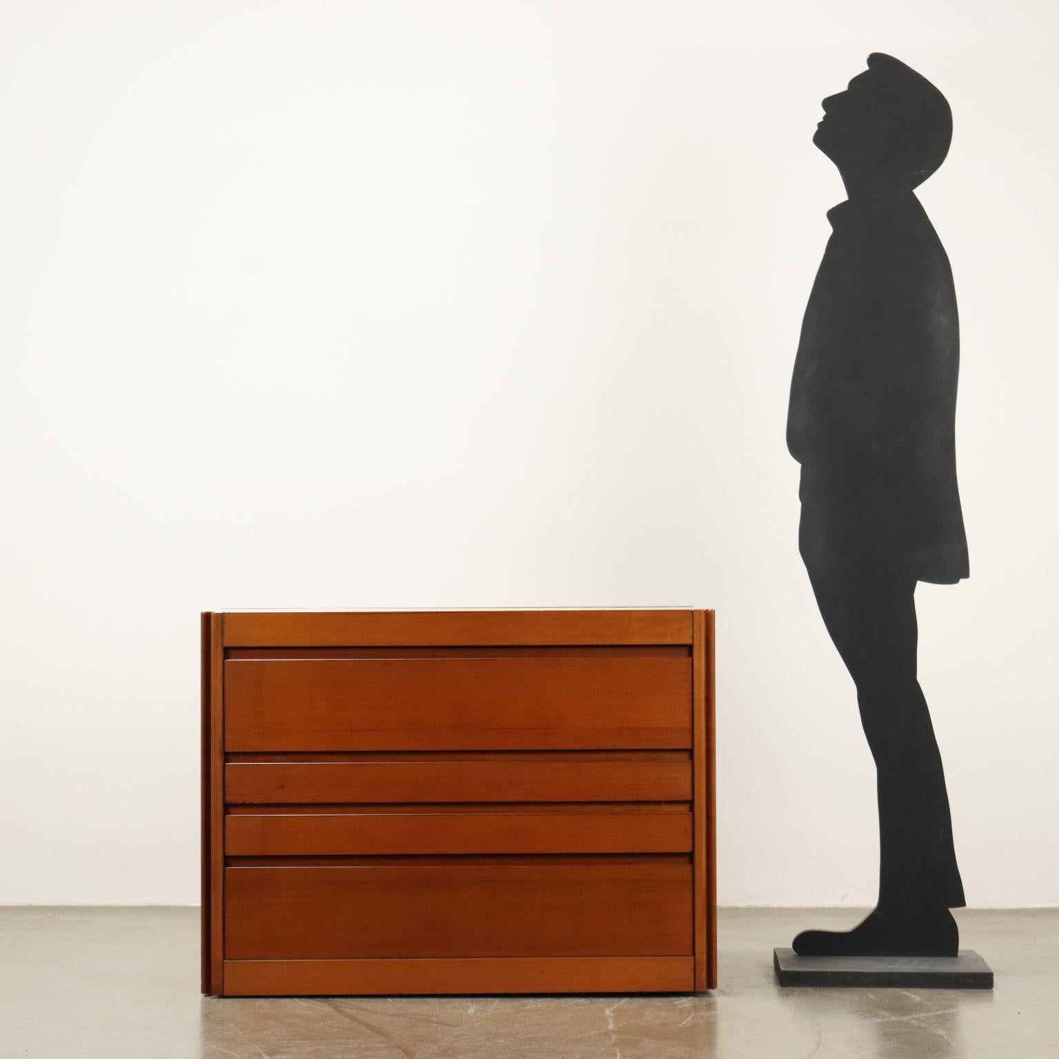 Schrank mit Schubladen, Nussbaum furniertes Holz, Marmorplatte. 