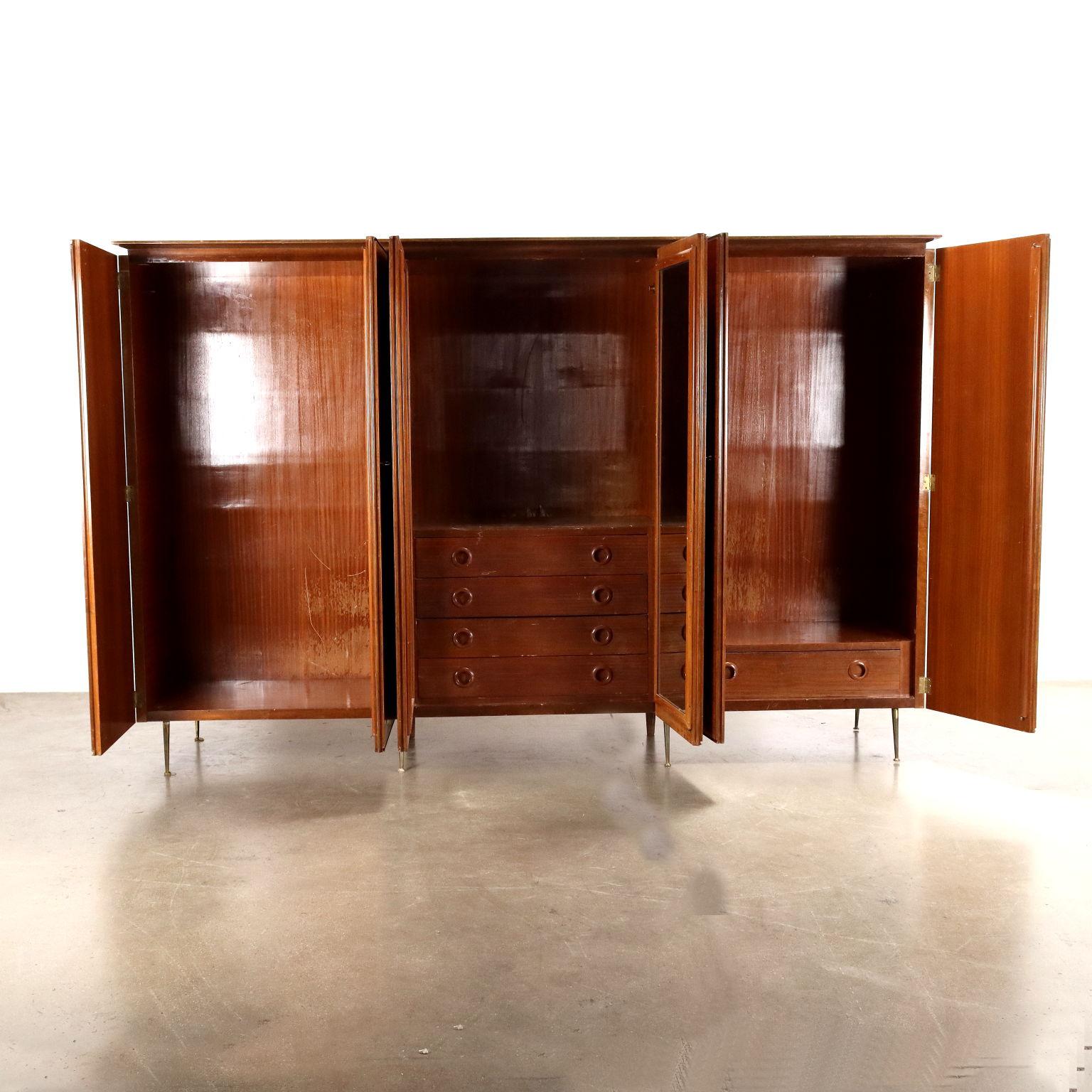 Italian Cabinet Wardrobe with Six Doors 50s-60s Years For Sale