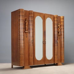 Mobile Armadio Art Déco con quattro ante battenti in legno impiallacciato noce