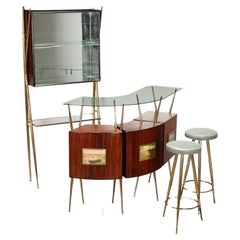Mobil Bar Anni 50 marrone, in ottone e vetro specchiato