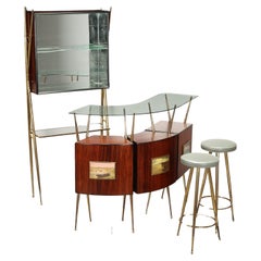 Vintage Mobile Bar Anni 50 marrone, in ottone e vetro specchiato