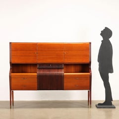 Osvaldo Borsani 1950s bar cabinet in brown wood, brass and glass