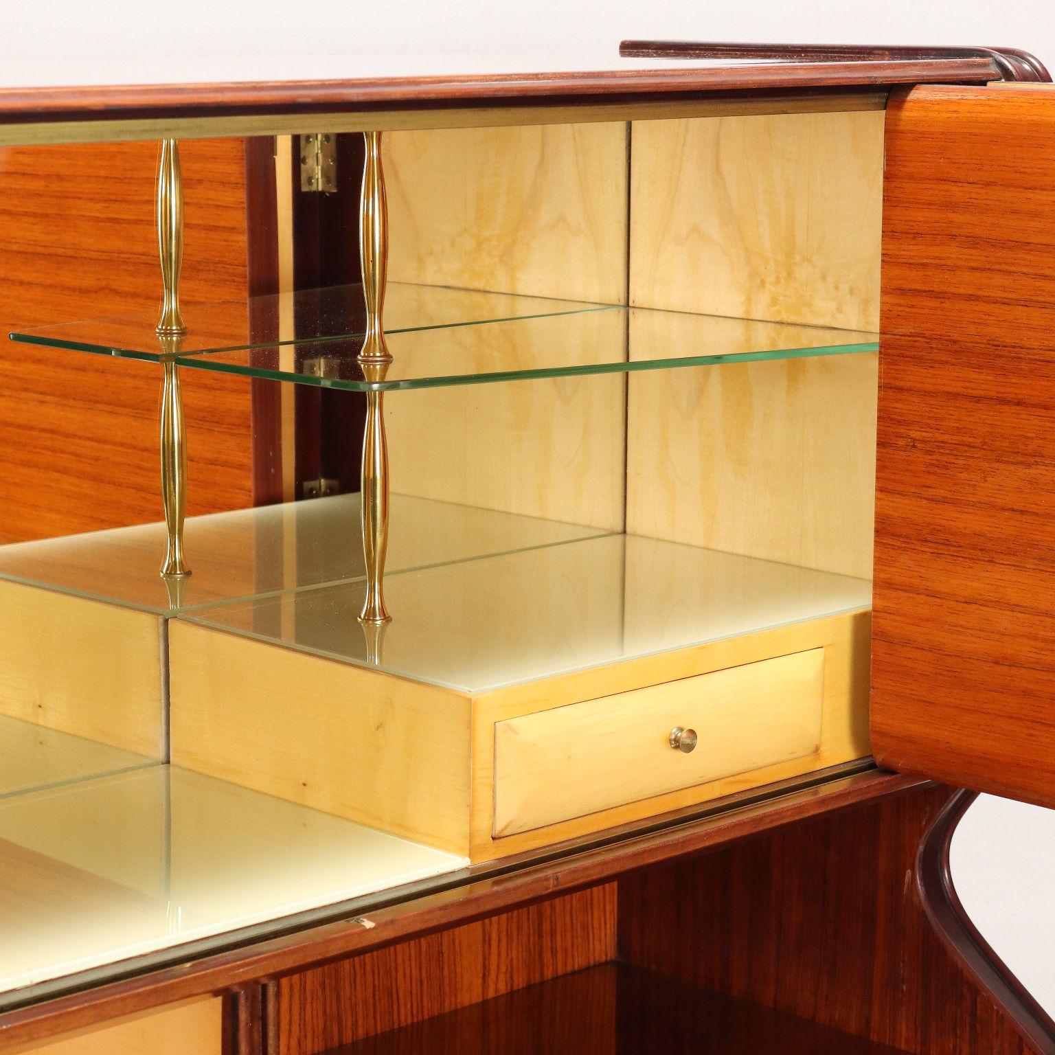 Mid-Century Modern Mobile bar Anni 50 Osvaldo Borsani, in legno marrone, ottone e vetro