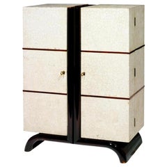 Bar cabinet by Aldo Tura in eggshell, rosewood, maple, brass and crystal