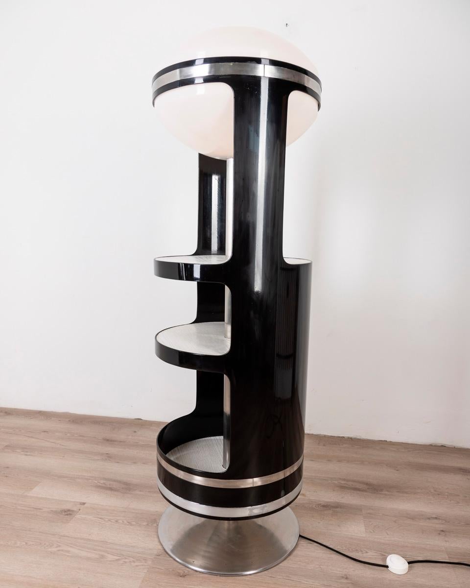Metal Swivel bar cabinet with lamp vintage 60s Italian design