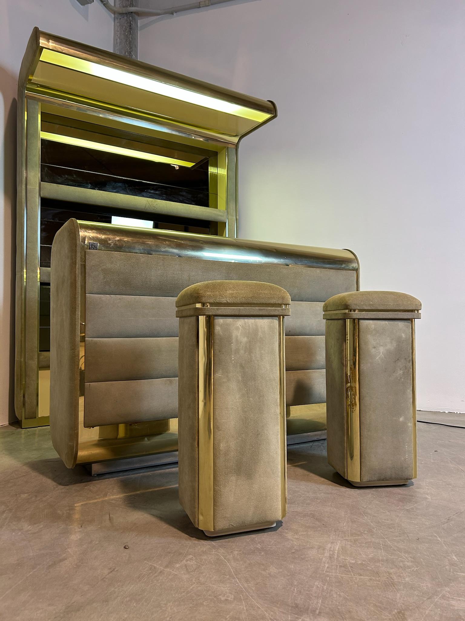 Mobile Bar Hollywood Regency di Willy Rizzo in ottone scamosciato en venta 4