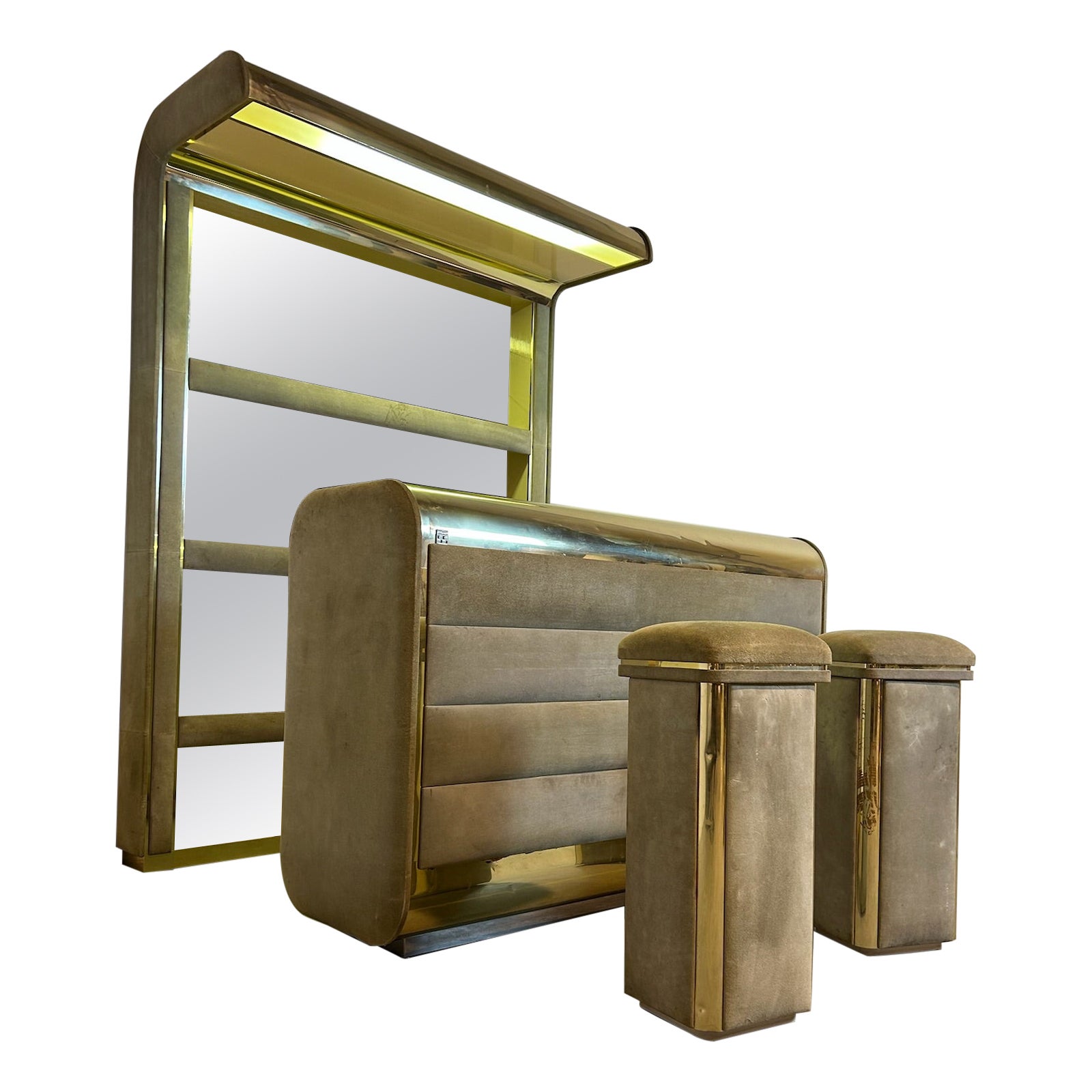 Mobile Bar Hollywood Regency di Willy Rizzo in ottone scamosciato