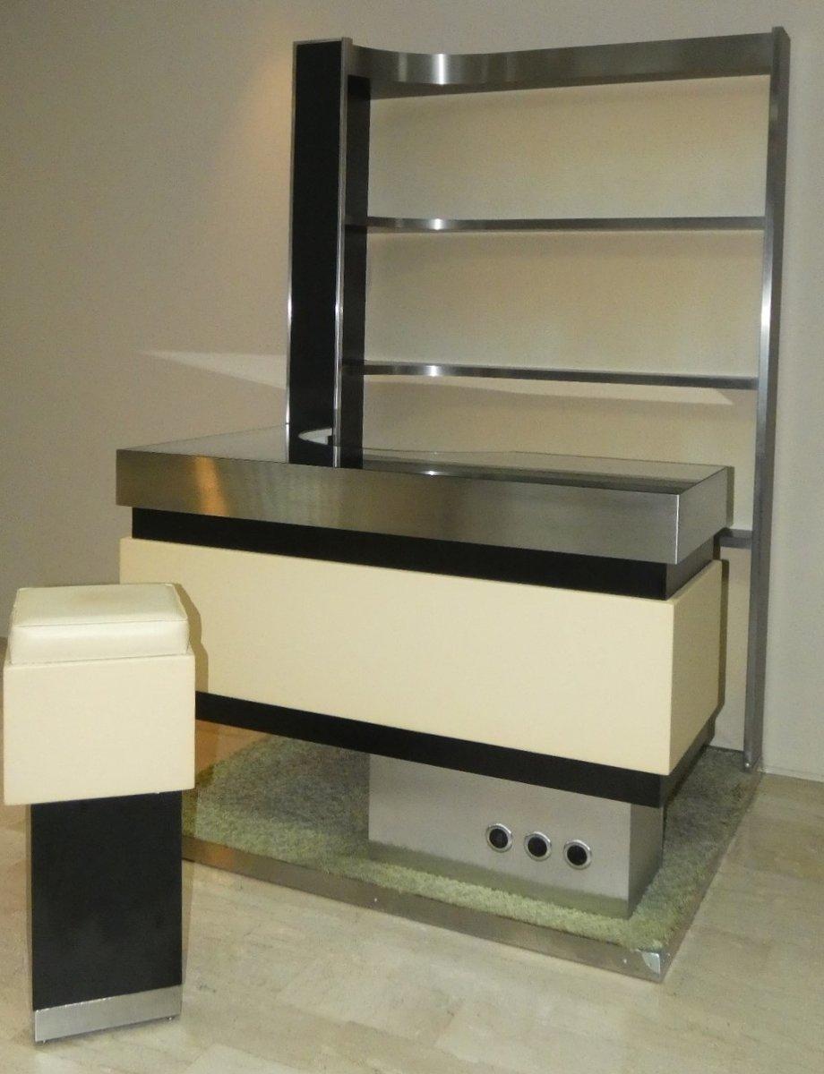 Moderno Mobile bar in legno e vinile di E. Sottsass, anni '70, set di 2 in vendita