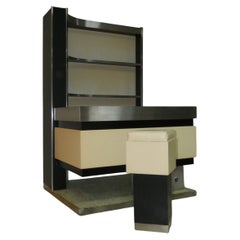 Mobile bar in legno e vinile di E. Sottsass, anni '70, set di 2