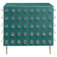 Mobile bar italiano moderno in vetro di Murano verde, legno e ottone