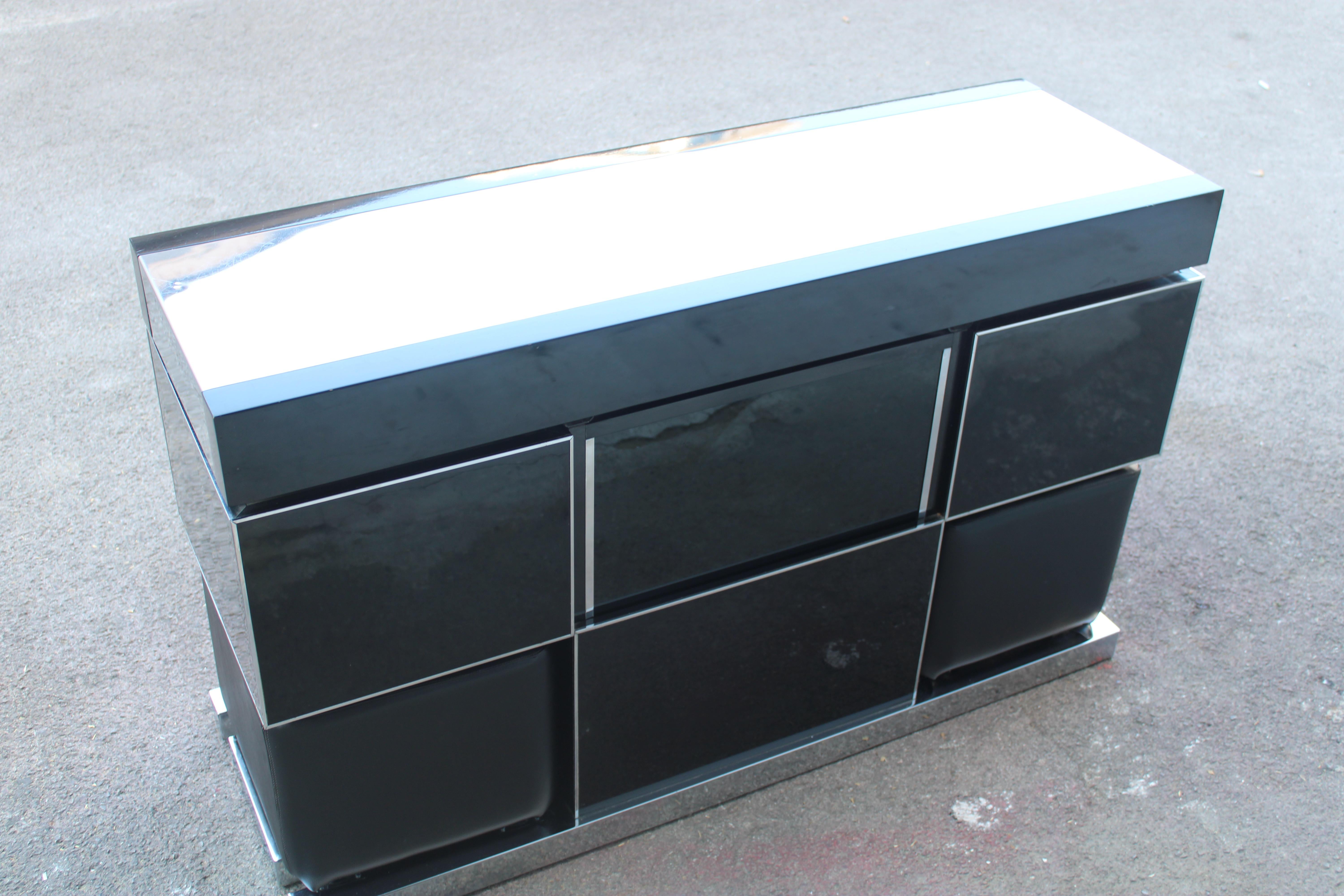 Willy Rizzo Bar Cabinet for Mario for Mario Sabot 1970 Italy Black and Steel For Sale 5