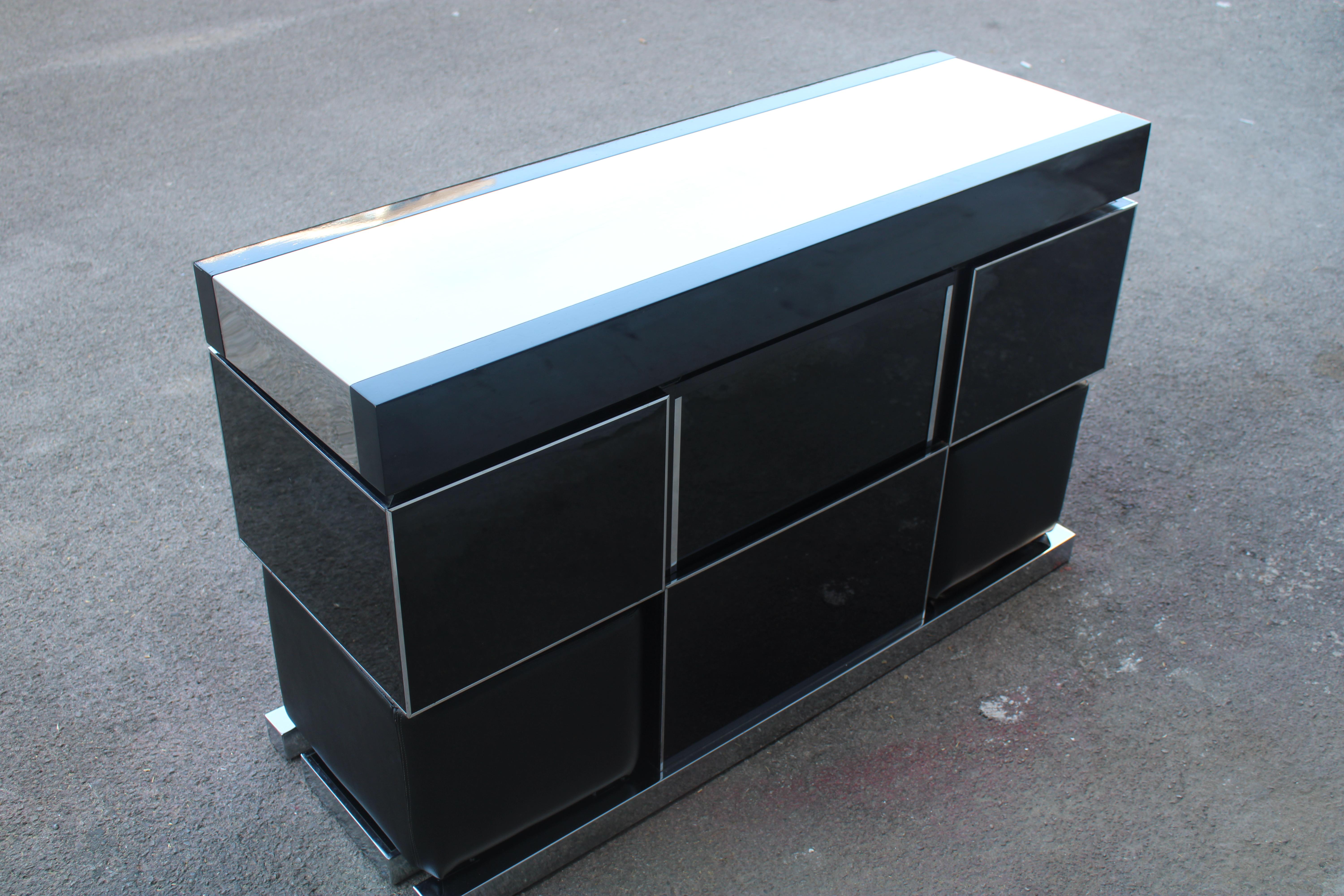 Willy Rizzo Bar Cabinet for Mario for Mario Sabot 1970 Italy Black and Steel For Sale 7