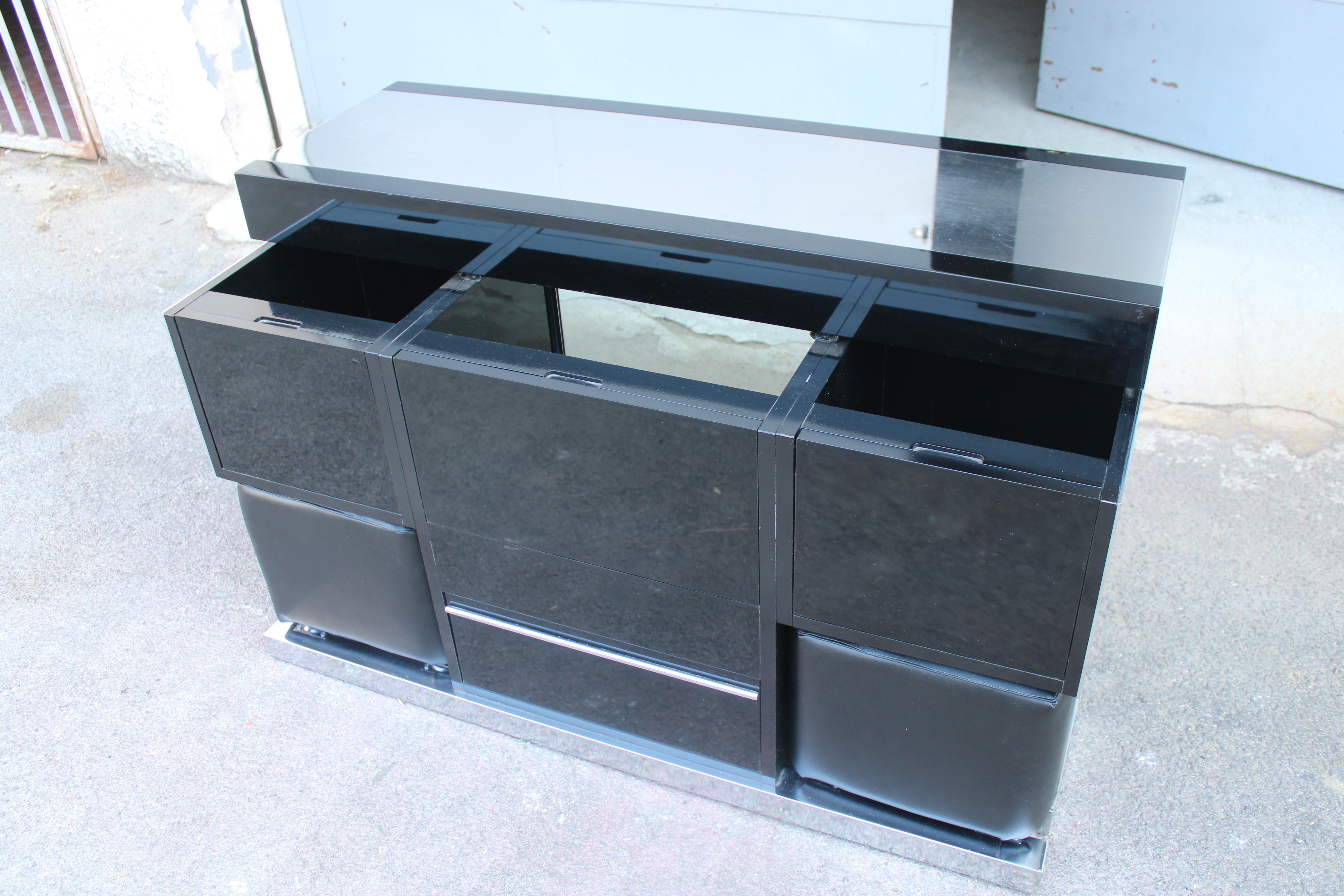 Willy Rizzo Bar Cabinet for Mario for Mario Sabot 1970 Italy Black and Steel For Sale 8