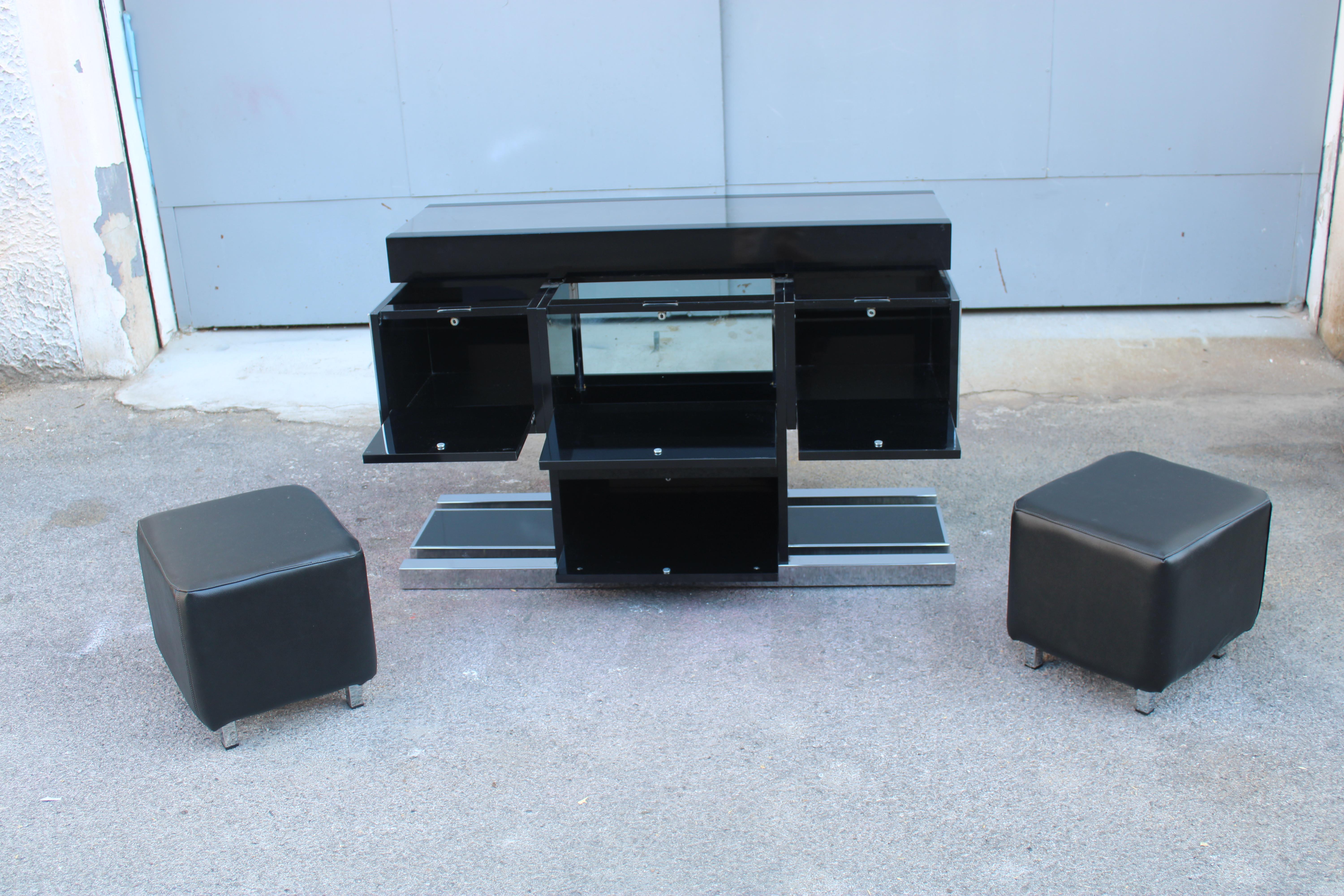 Willy Rizzo Bar Cabinet for Mario for Mario Sabot 1970 Italy Black and Steel For Sale 11