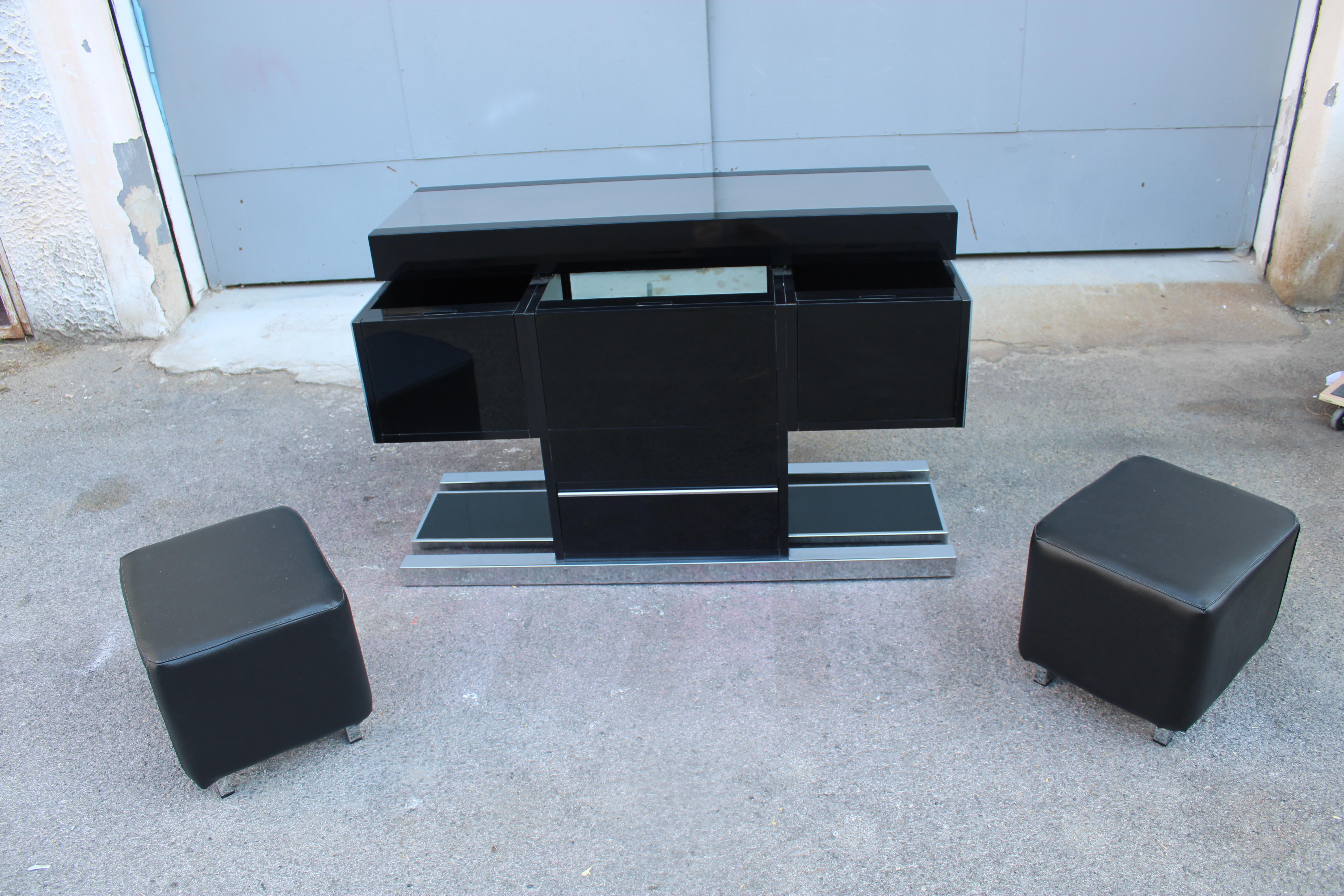 Willy Rizzo Bar Cabinet for Mario for Mario Sabot 1970 Italy Black and Steel For Sale 12