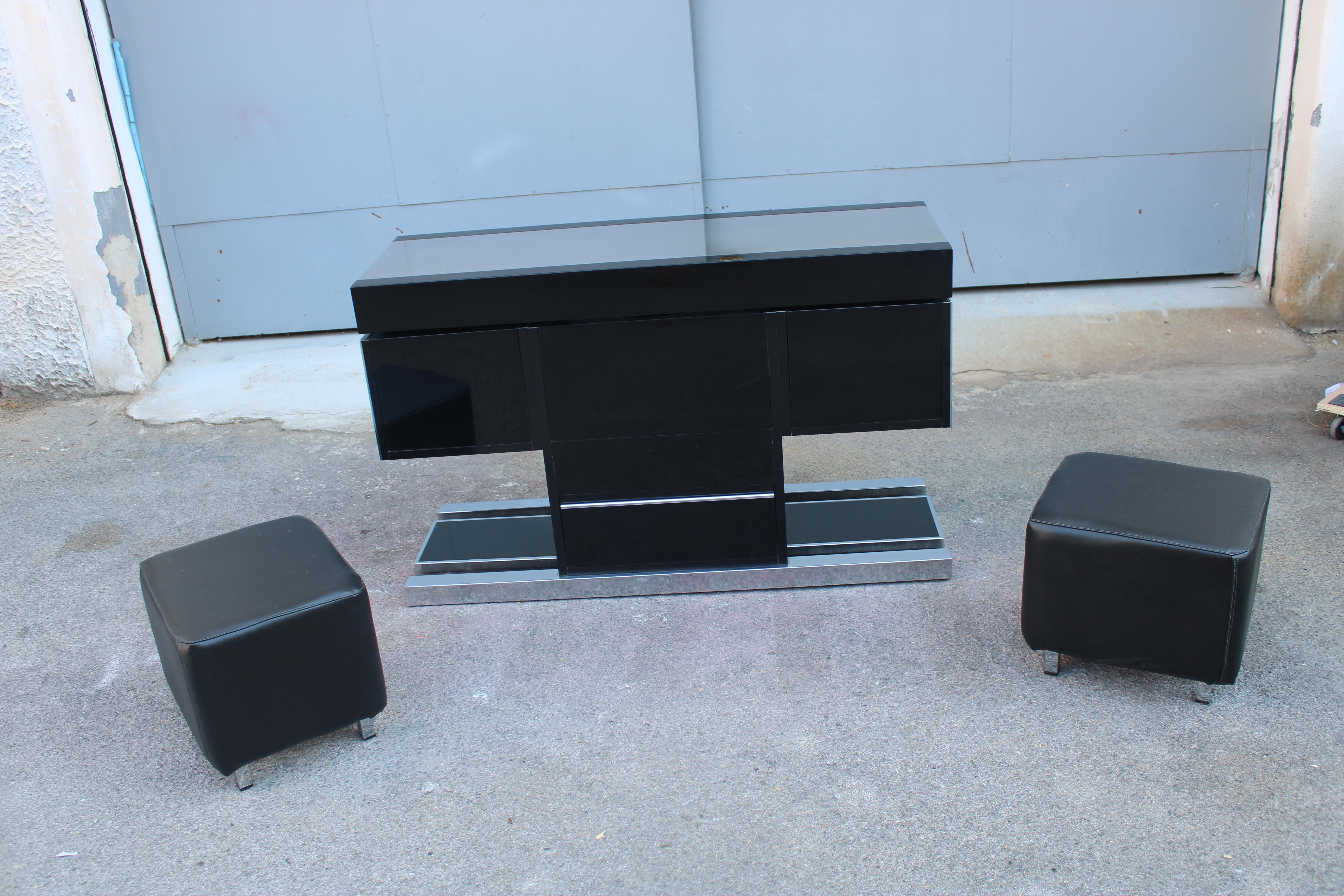 Willy Rizzo Bar Cabinet for Mario for Mario Sabot 1970 Italy Black and Steel For Sale 13