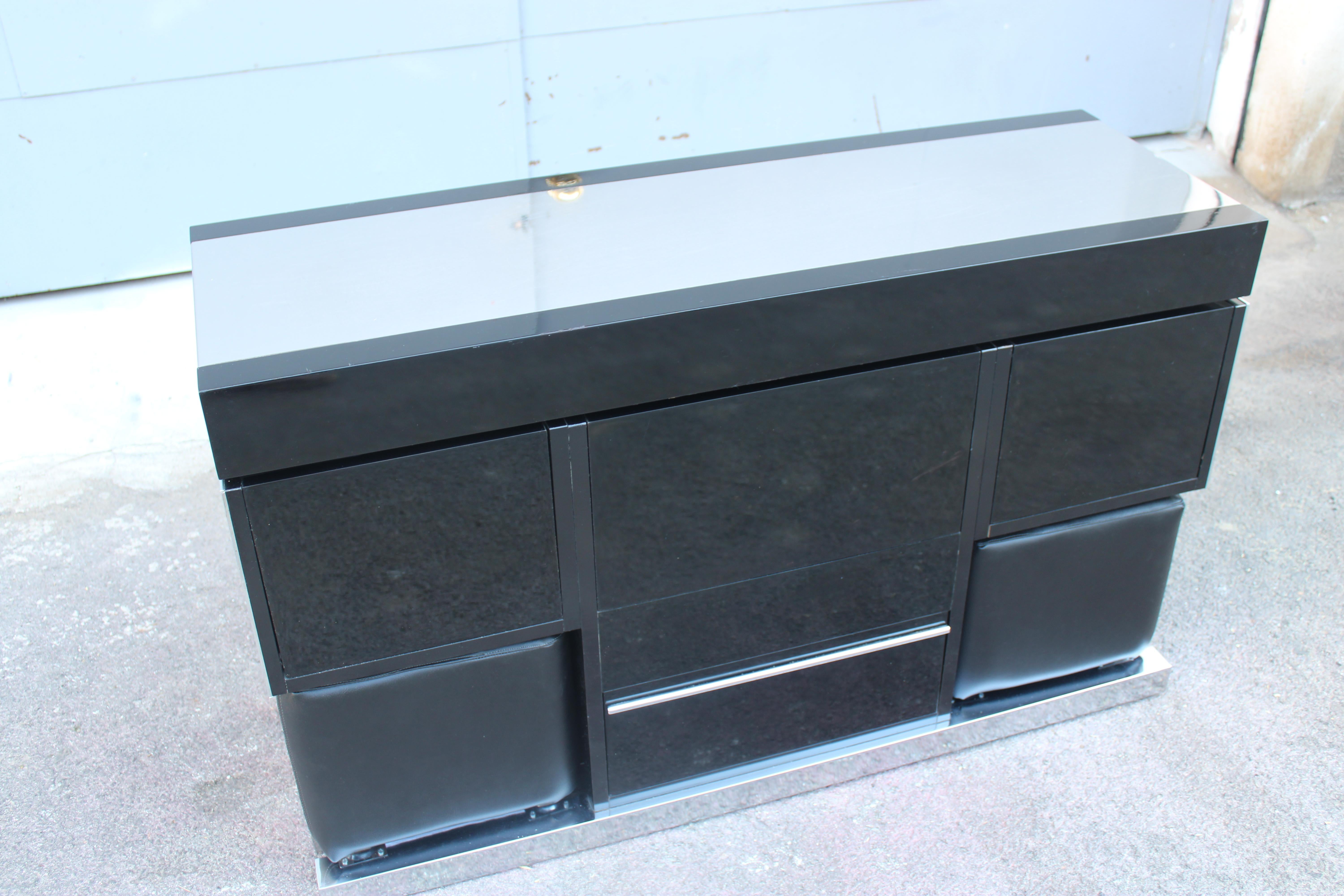 Late 20th Century Willy Rizzo Bar Cabinet for Mario for Mario Sabot 1970 Italy Black and Steel For Sale