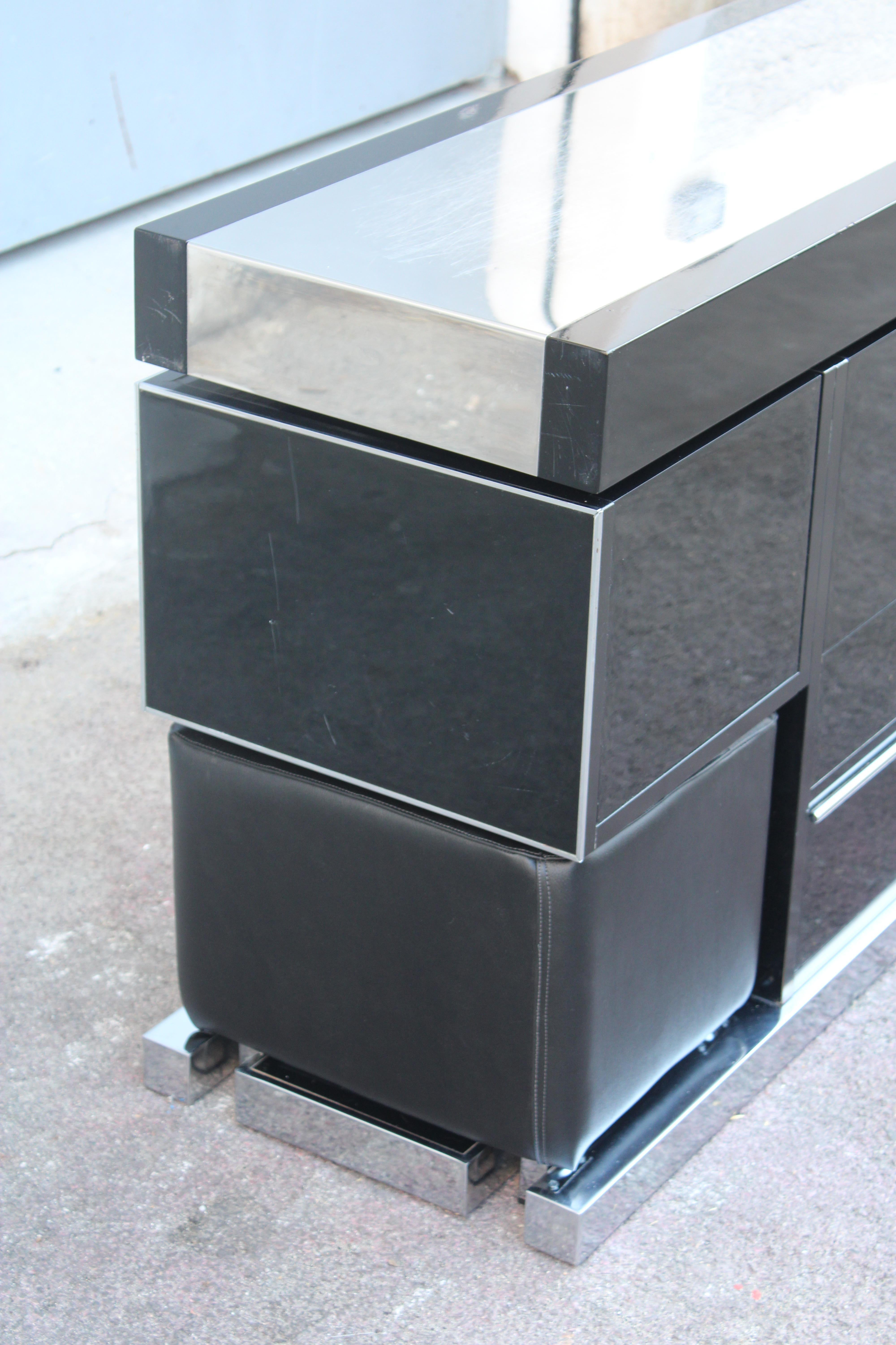 Willy Rizzo Bar Cabinet for Mario for Mario Sabot 1970 Italy Black and Steel For Sale 2