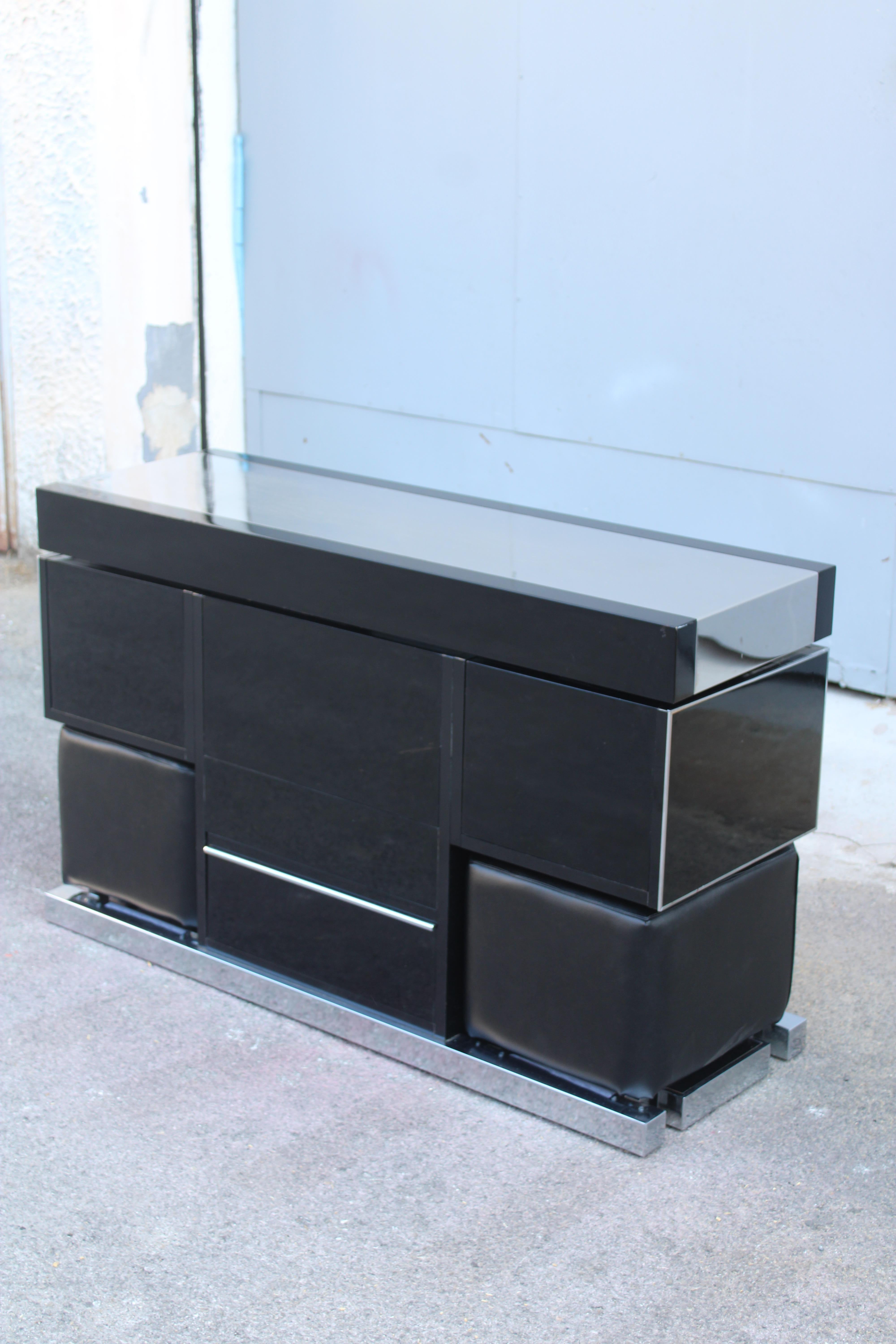 Willy Rizzo Bar Cabinet for Mario for Mario Sabot 1970 Italy Black and Steel For Sale 3