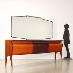 Mobile Buffet Anni 50 Osvaldo Borsani in legno marrone e specchio