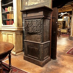 Tresorschrank aus Eisen und Holz mit Schlüssel, Italien