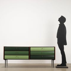 Mobile cassettiera Anni 50-60 verde e marrone decorata