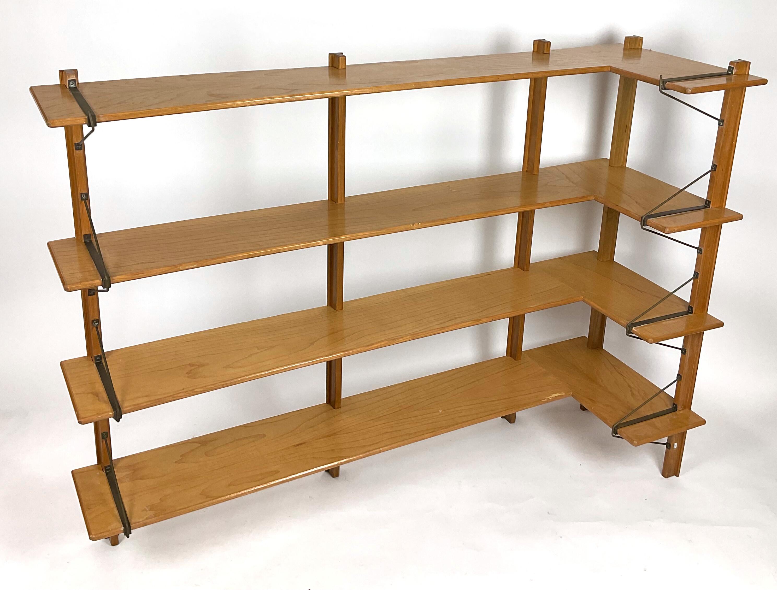 Cabinet with Folding Desk and Suspended Corner Bookcase - Italy - 1950s For Sale 4
