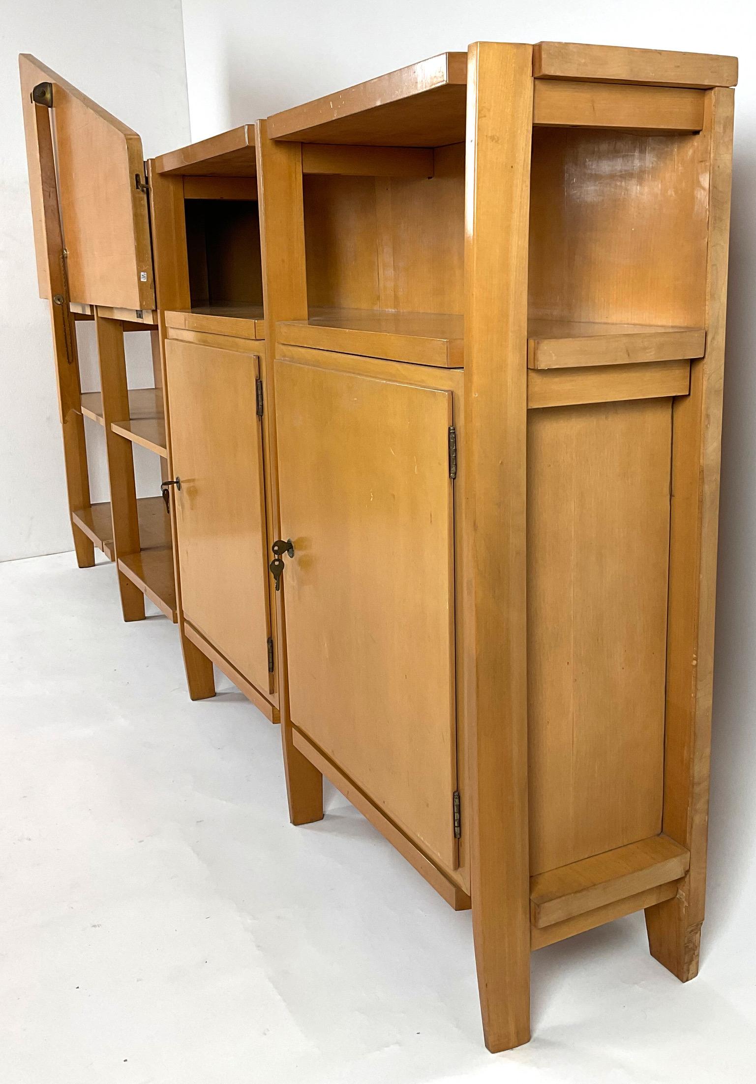 20th Century Cabinet with Folding Desk and Suspended Corner Bookcase - Italy - 1950s For Sale