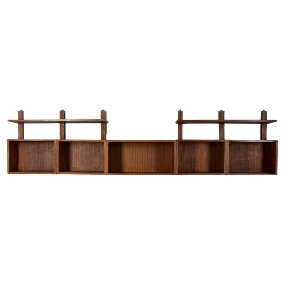 Vintage 1960s walnut wood wall cabinet Italian design