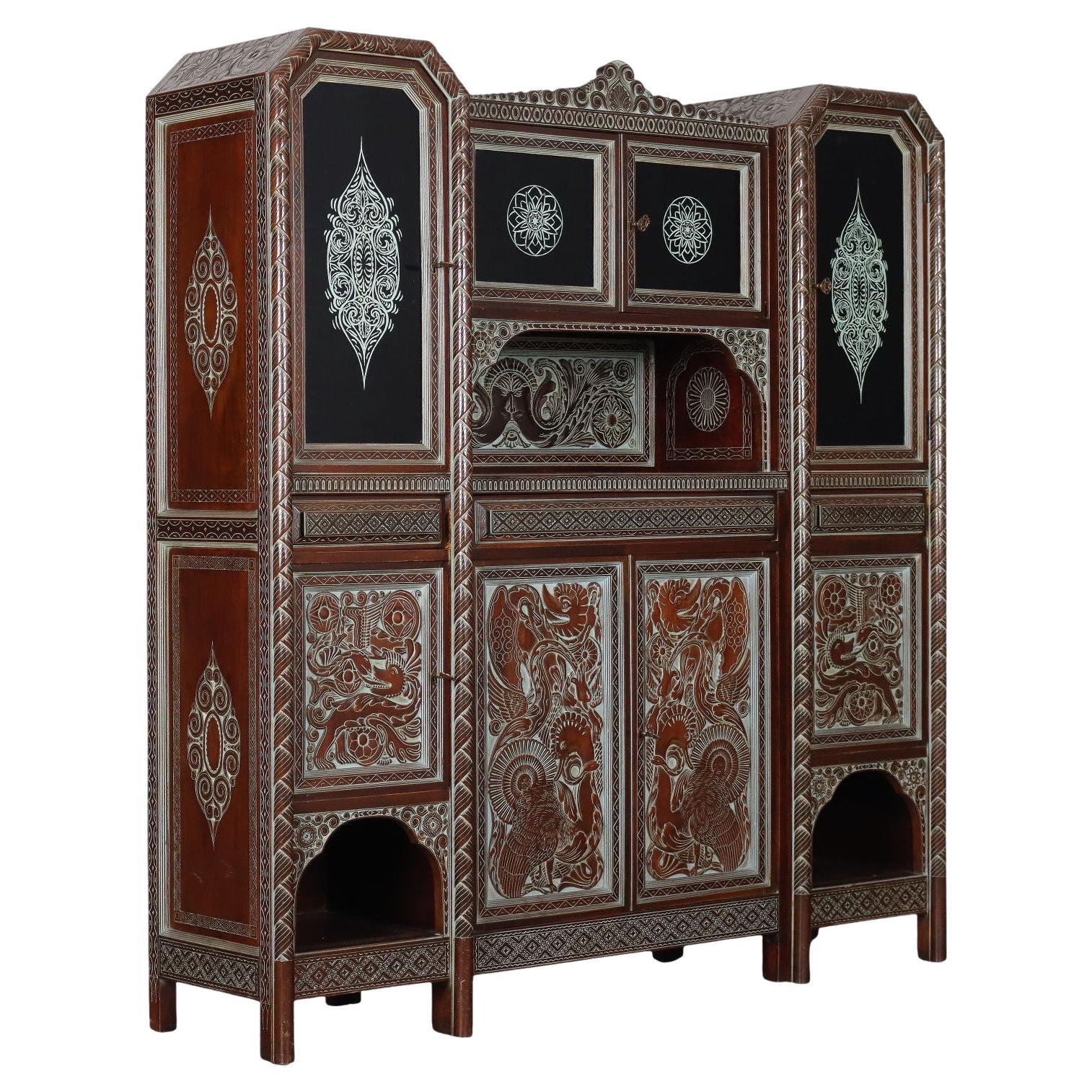 Mid-20th Century Italy Walnut Parlour Furniture in Ethnic Taste