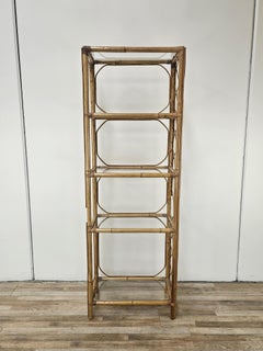 Wicker and bamboo cabinet with glass shelves 1970s