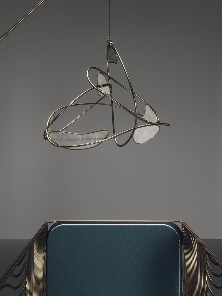 Hand-Crafted Mobile in White Quartz and Bronze-Patina Brass by Kifu Paris For Sale