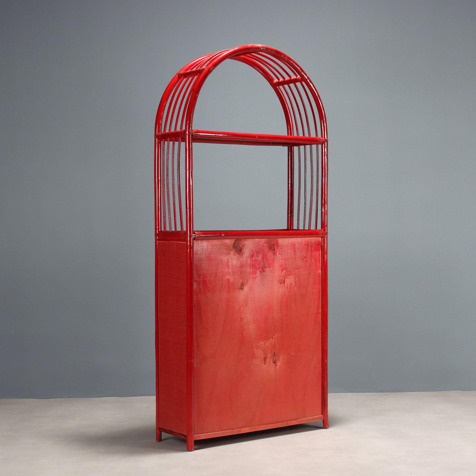 Mobile Libreria anni '80 in Bambù Rosso in vendita 3