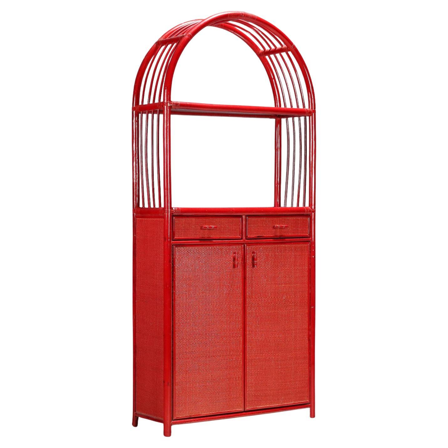 Mobile Libreria anni '80 in Bambù Rosso