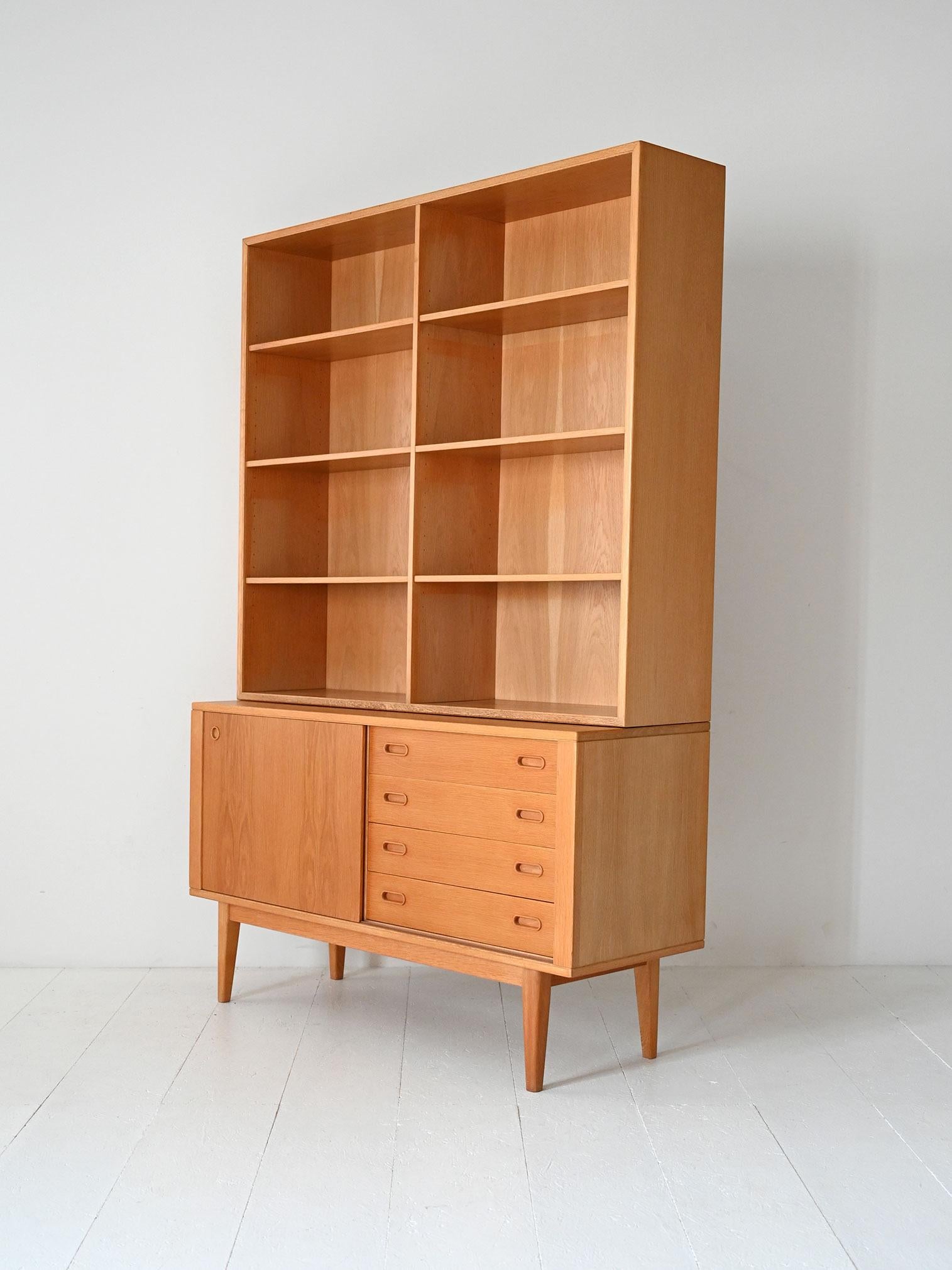 Mid-20th Century Scandinavian vintage oak bookcase cabinet For Sale