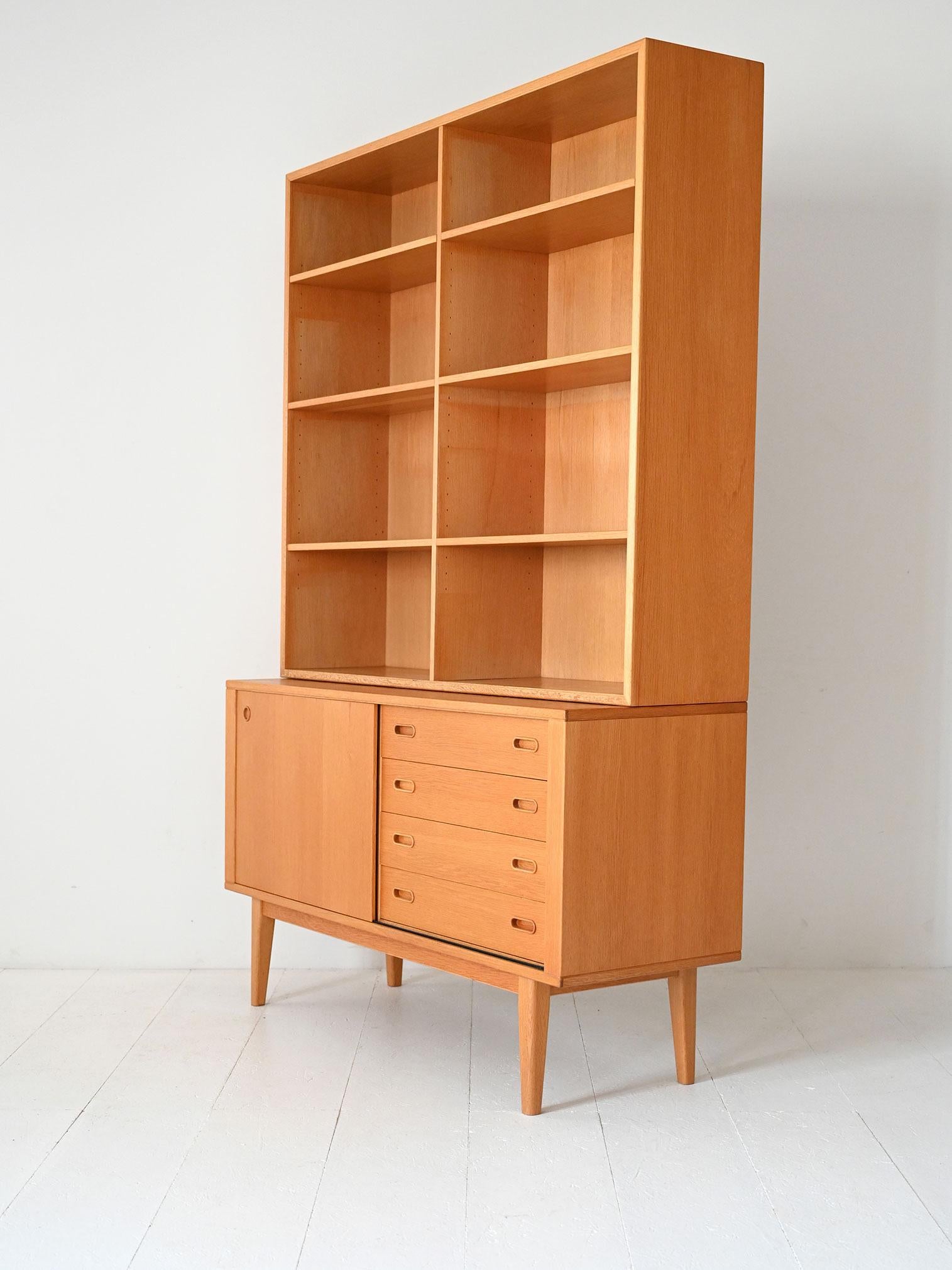 Mid-20th Century Scandinavian vintage oak bookcase cabinet For Sale