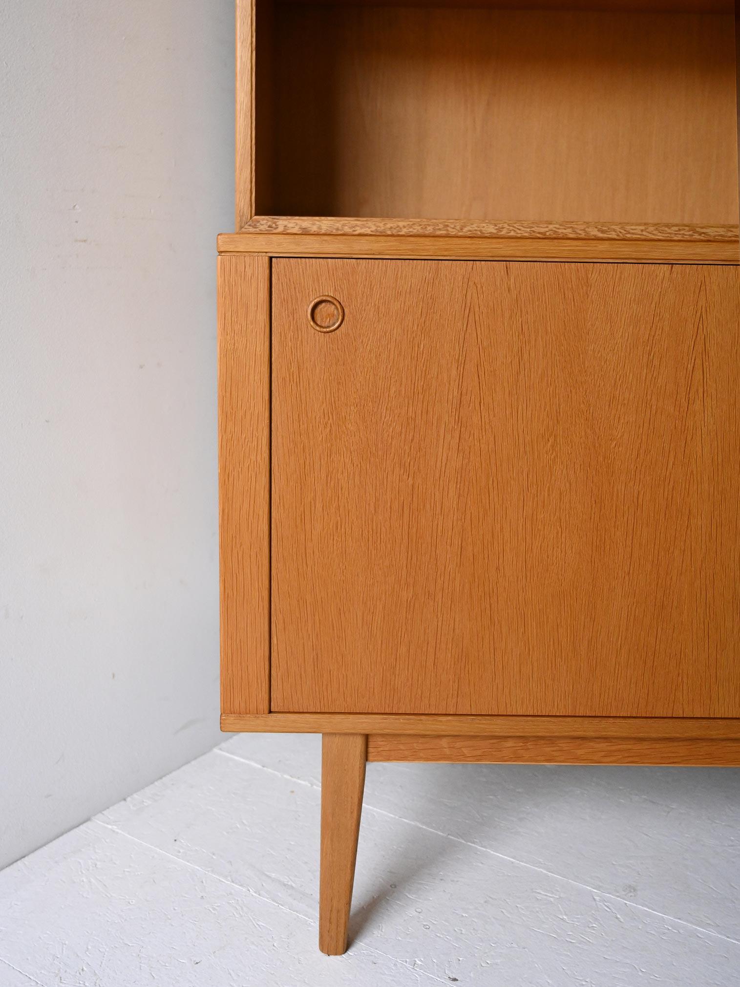 Scandinavian vintage oak bookcase cabinet For Sale 1