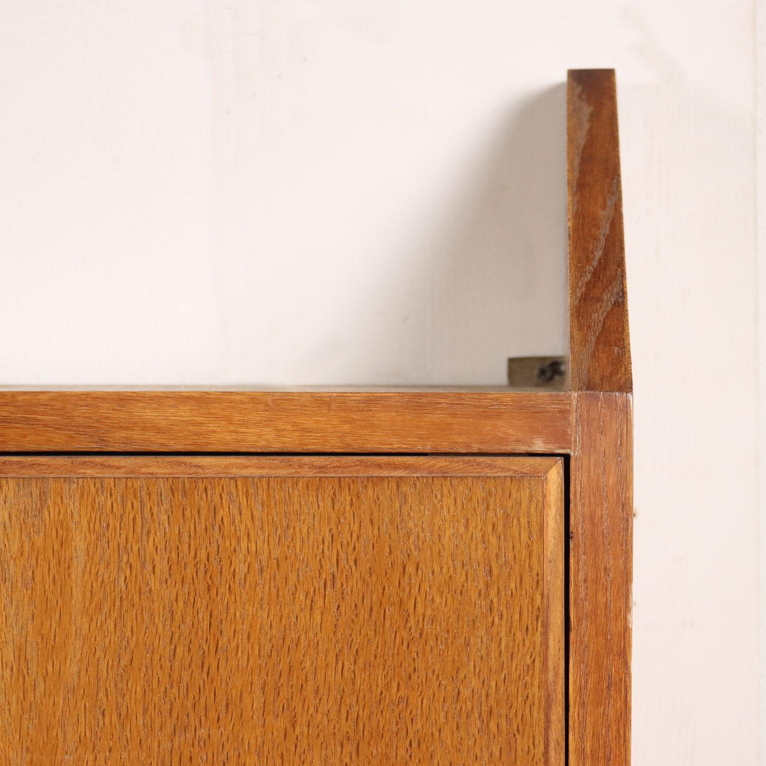 Veneer 1950s wall cabinet, oak veneer, light brown For Sale