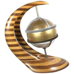 Mobile Sculpture, Bronze and Aluminium Abstract Globe on a Bentwood Base, 1970s
