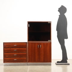 Mid-Century Modern Cabinet, Walnut Veneer, Smoked Glass, Italy, 1970s
