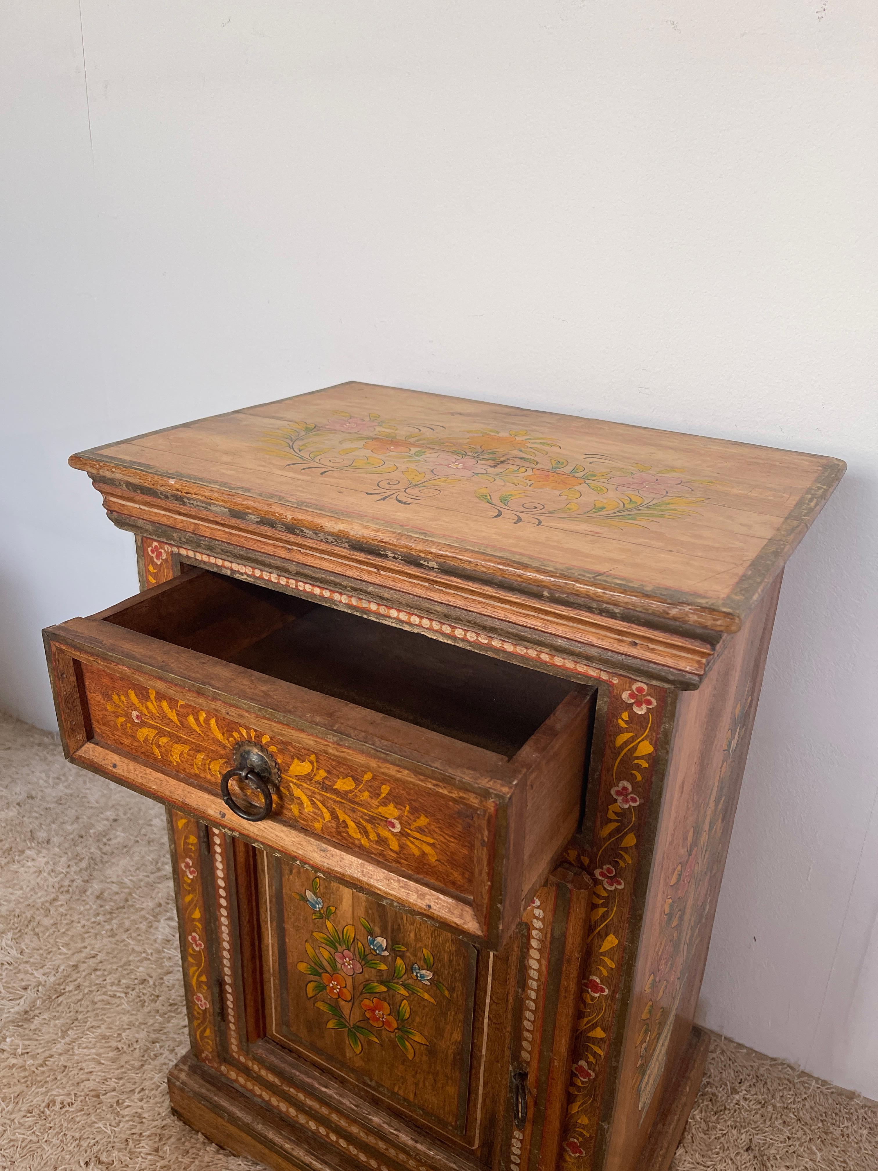 20th Century Antique nightstand cabinet painted italy 1950s For Sale